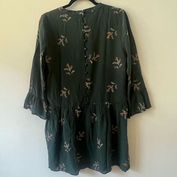 Madewell Women’s Green Bell Sleeves Silk Tie-Neck Wild Botanic Dress Size Small - Picture 9 of 11